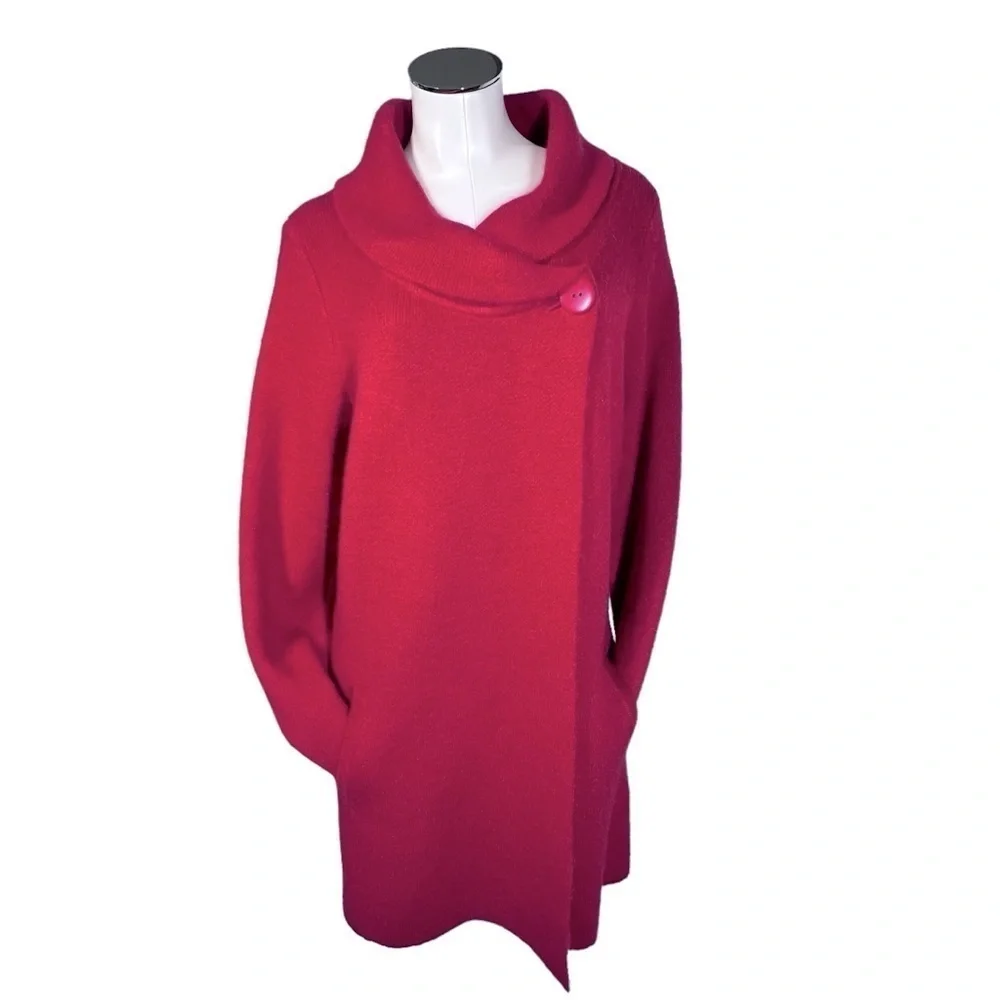 ADRIENNE VITTANINI Red Open Front Shawl Neckline Cardigan Sweater Jacket Size XL